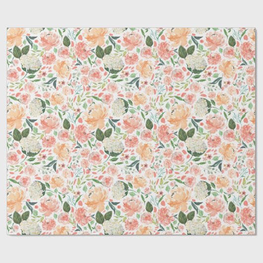Echte Blush Peach Waterverf Floral Light Cadeaupapier (Vlak)