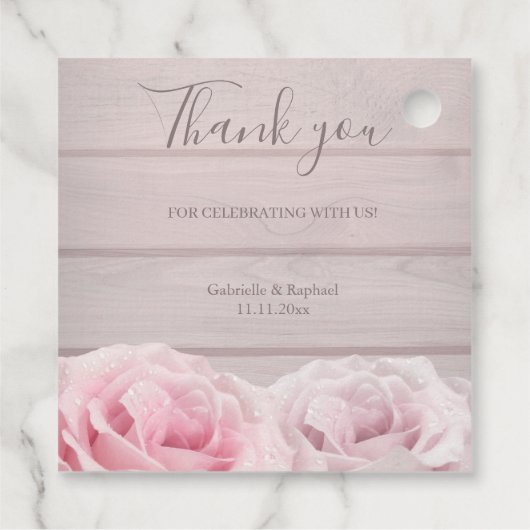 Echte Blush Rozen Rustiek Hout Wedding Bedankjes Labels (Achterkant)
