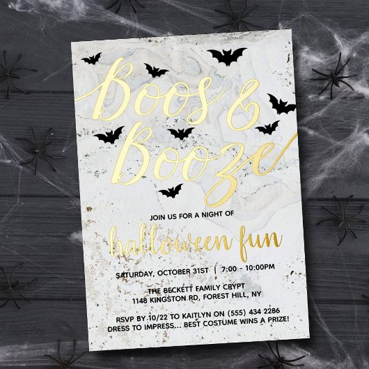 Echte Boos & Booze Halloween-feestviering Folie Uitnodiging