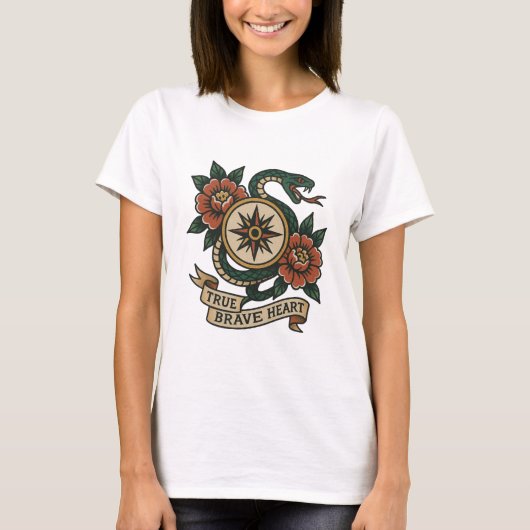 Echte Brave Heart Kompas Roos Panel T-Shirt (Voorkant)