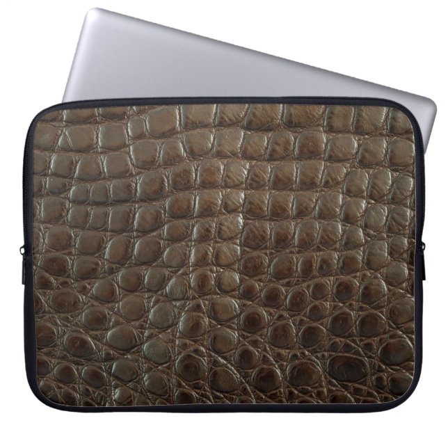 Echte bruine alligatorleder dicht bij show laptop sleeve (Voorkant)