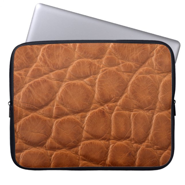 Echte bruine bruine elledertextuur laptop sleeve (Voorkant)