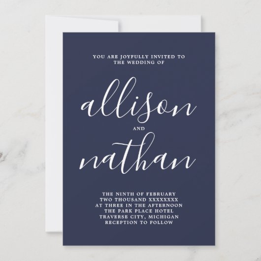 Echte eenvoud 1 Dark Navy minimalistische bruiloft Kaart (Voorkant)