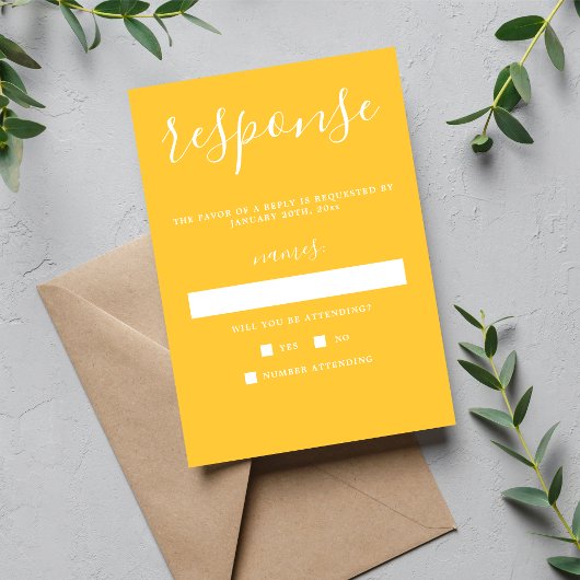 Echte eenvoud 1 goudsbloem geel Minimal Wedding RSVP Kaartje