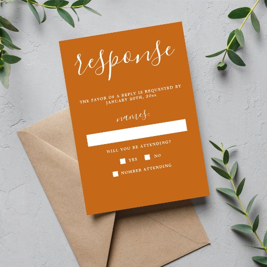 Echte eenvoud 1 pompoen minimalistische bruiloft RSVP kaartje