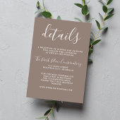 Echte eenvoud 1 Taupe Chic Minimalistische bruilof Informatiekaartje