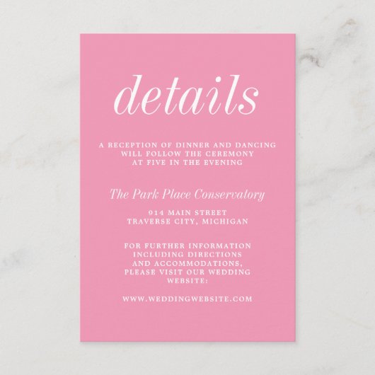 Echte eenvoud 2 Ballet roze minimalistische bruilo Informatiekaartje (Voorkant)