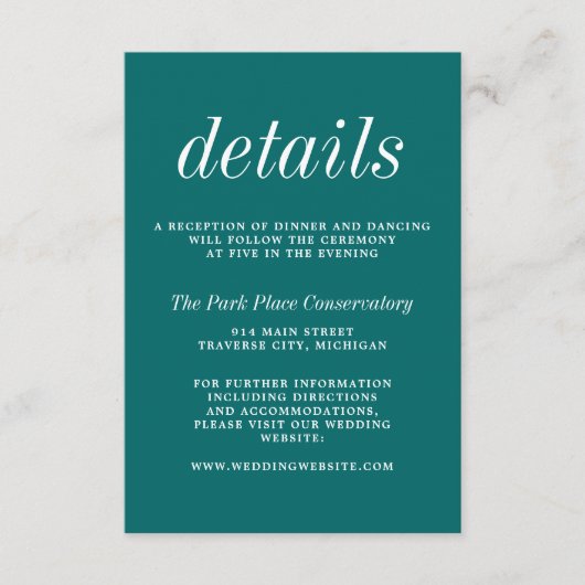 Echte eenvoud 2 Blauwgroen minimalistische bruilof Informatiekaartje (Voorkant)