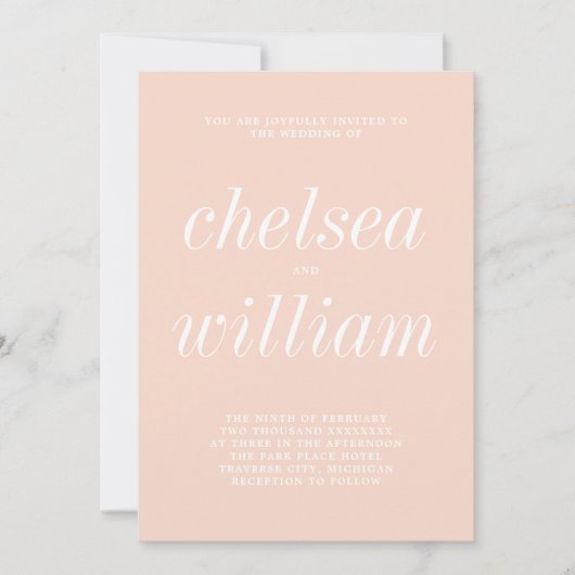 Echte eenvoud 2 Blush Simple Minimalist Wedding Kaart (Voorkant)