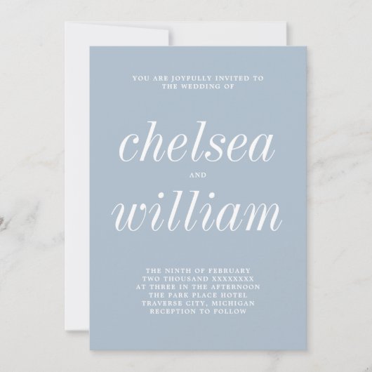 Echte eenvoud 2 Glacier Blue Minimal Wedding Kaart (Voorkant)