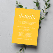 Echte eenvoud 2 Marigold Yellow Minimal Wedding Informatiekaartje