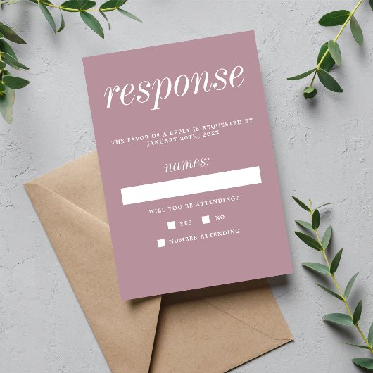 Echte eenvoud 2  Mauve Minimalist Wedding RSVP Kaartje