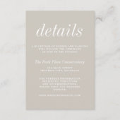 Echte eenvoud 2 Oyster Taupe Minimalist Wedding Informatiekaartje (Voorkant)