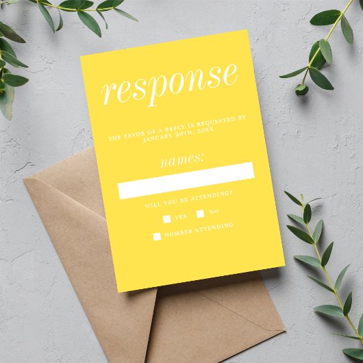 Echte eenvoud 2 Zonnebloemminimalistische bruiloft RSVP Kaartje
