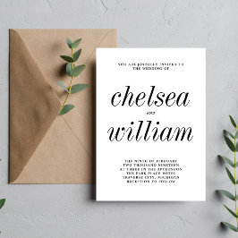 Echte eenvoud 2 zwart-witminimalistische bruiloft kaart