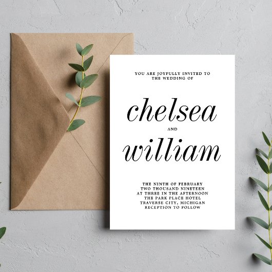 Echte eenvoud 2 zwart-witminimalistische bruiloft kaart