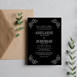 Echte eenvoud 6 Floral Black Wedding Invitation Kaart