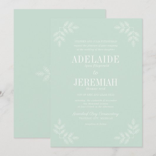 Echte eenvoud 6 Mint Bloemenbruiloft Kaart (Voorkant / Achterkant)