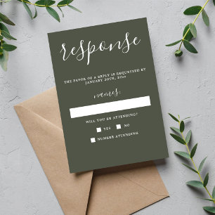 Echte eenvoud Camo Green Minimalist Wedding RSVP