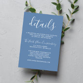 Echte eenvoud Denim Blue Chic Minimalist Wedding Informatiekaartje