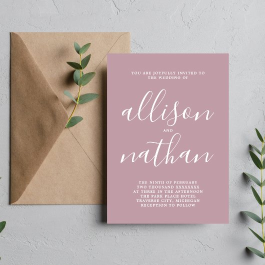 Echte eenvoud - Mauve Minimalist Wedding Kaart