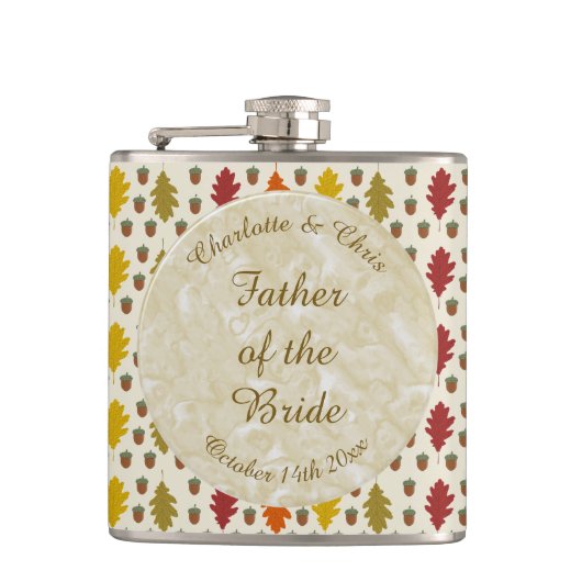 Echte eikenbladeren en Herfst van eikenbomen Heupfles (Voorkant)