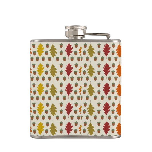 Echte eikenbladeren en Herfst van eikenbomen Heupfles (Achterkant)