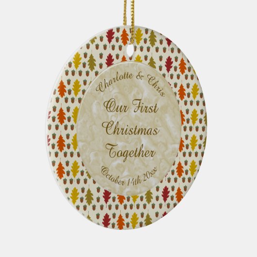 Echte eikenbladeren en Herfst van eikenbomen Keramisch Ornament (Rechts)