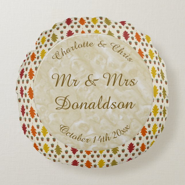 Echte eikenbladeren en Herfst van eikenbomen Rond Kussen (Voorkant)