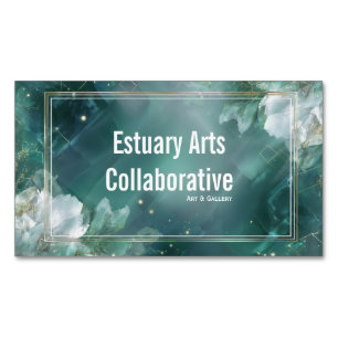 Echte Emerald Watercolor Bloem Gouden Lijst Magnetisch Visitekaartje