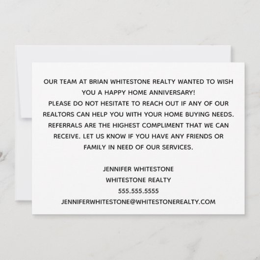 Echte Estate Happy Home Jubileum Aangepaste realit Kaart (Achterkant)