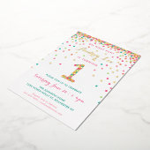 Echte Folie 1e verjaardag Uitnodigingen, Roze Conf Folie Uitnodiging (Gedraaid)