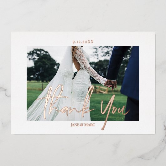 Echte Folie 2 foto's op aangepaste bruiloft Folie Feestdagenkaart (Voorkant)