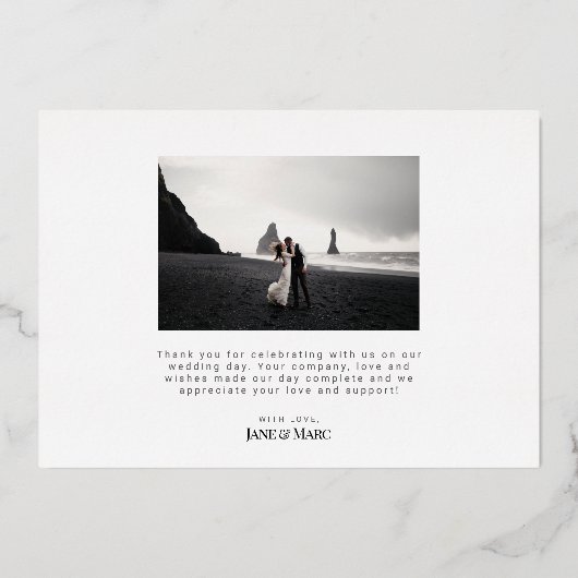 Echte Folie 2 foto's op aangepaste bruiloft Folie Feestdagenkaart (Achterkant)