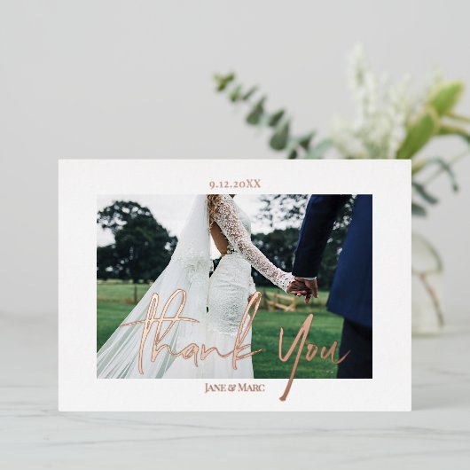 Echte Folie 2 foto's op aangepaste bruiloft Folie Feestdagenkaart (Staand Voorkant)