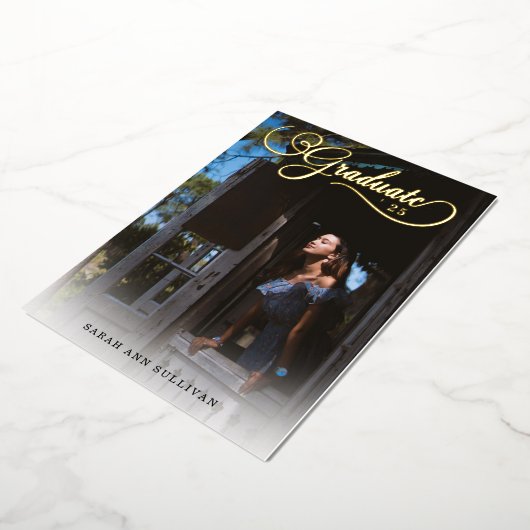 Echte Folie 2 zijdige foto Afstuderen uitnodiging (Gedraaid)