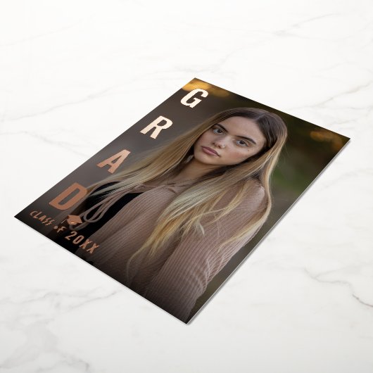 Echte Folie AFSTUDEERDER Afstuderen foto bekendmak Folie Uitnodiging (Gedraaid)