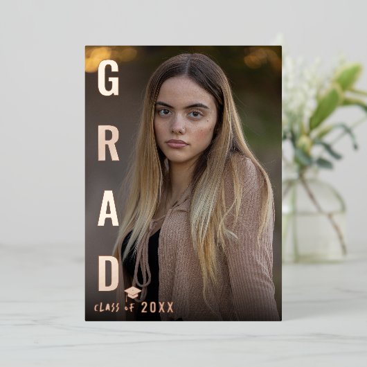 Echte Folie AFSTUDEERDER Afstuderen foto bekendmak Folie Uitnodiging (Staand Voorkant)