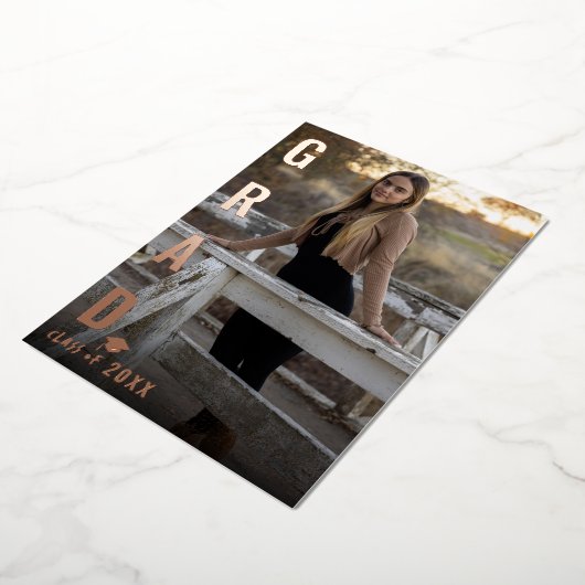 Echte Folie AFSTUDEERDER Afstuderen foto bekendmak Folie Uitnodiging (Gedraaid)