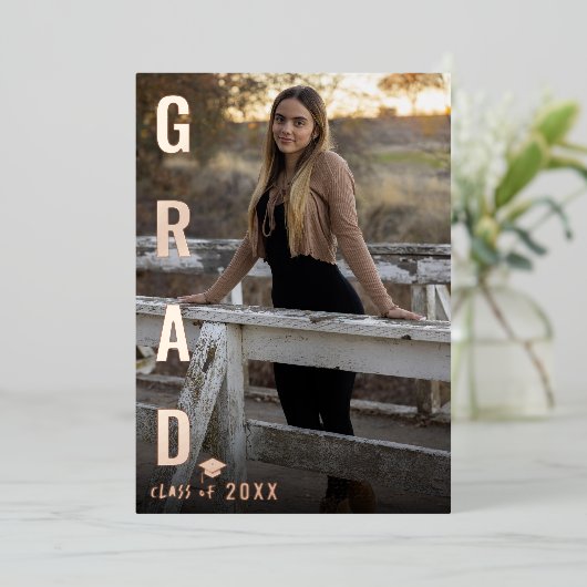 Echte Folie AFSTUDEERDER Afstuderen foto bekendmak Folie Uitnodiging (Staand Voorkant)