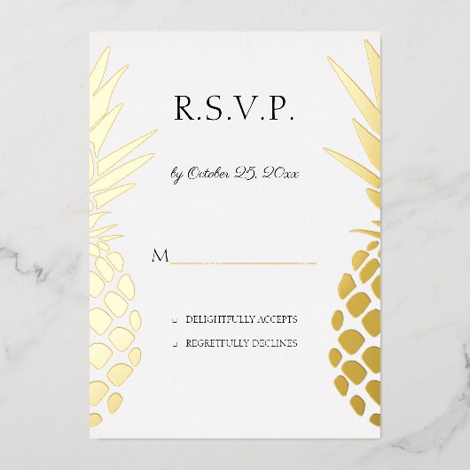 echte folie anananas bruiloft RSVP Folie Uitnodiging (Voorkant)