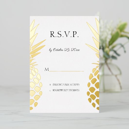 echte folie anananas bruiloft RSVP Folie Uitnodiging (Staand Voorkant)