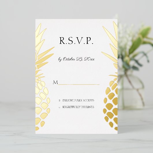 echte folie anananas bruiloft RSVP Uitnodiging (Staand Voorkant)