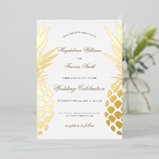 echte folie anananas bruiloft uitnodiging (Staand Voorkant)
