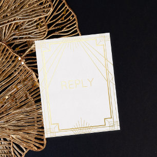 Echte Folie Art Deco Geometrische Maaltijd RSVP Uitnodiging Briefkaart