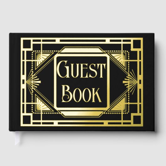 Echte folie art deco goud zwart formele gatsby 20' gastenboek (Voorkant)