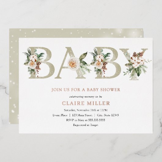 Echte folie baby shower uitnodiging voor winter (Voorkant / Achterkant)