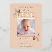 Echte Folie, Bloemen 1e Verjaardagsuitnodiging in  Folie Uitnodiging (Voorkant)