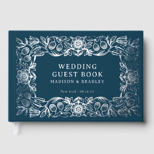 Echte Folie  Bloemen Blauw Huwelijk Gastenboek