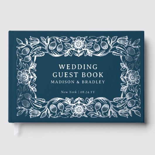 Echte Folie Bloemen Blauw Huwelijk Gastenboek (Voorkant)